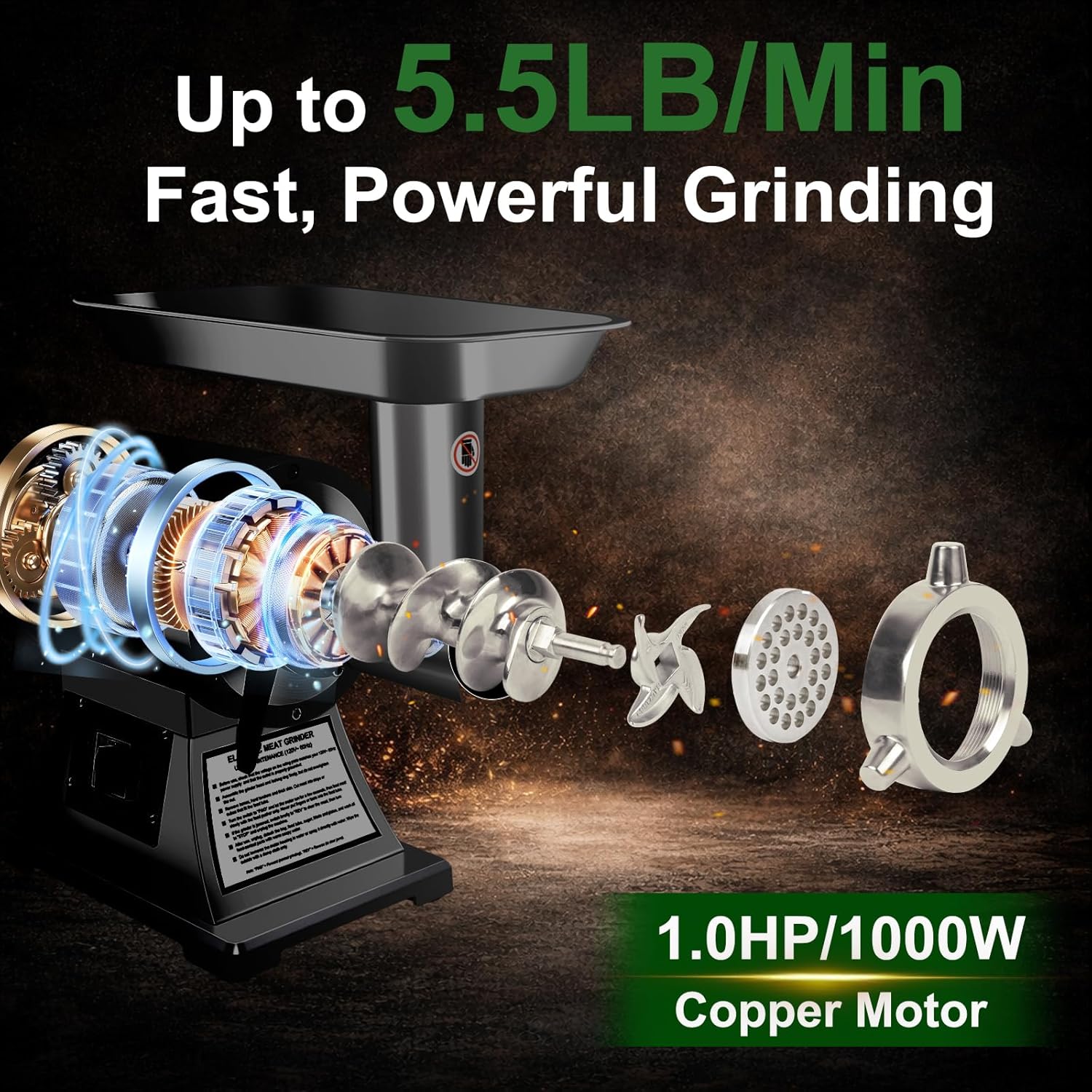 Commercial Meat Grinder Heavy Duty, 1.0HP Electric Meat Grinder #12C Stainless Steel Deer Meat Mincer for Home Use Deer with 2 Grinding Plates 3 Sausage Stuffer Tubes 2 Blades 1 Pusher