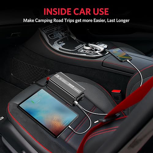 Miniatura 7 de Inversor de corriente de onda sinusoidal pura de 500 W, DC 12 V a 110 V CA Adaptador inversor de enchufe de automóvil con puertos de carga USB