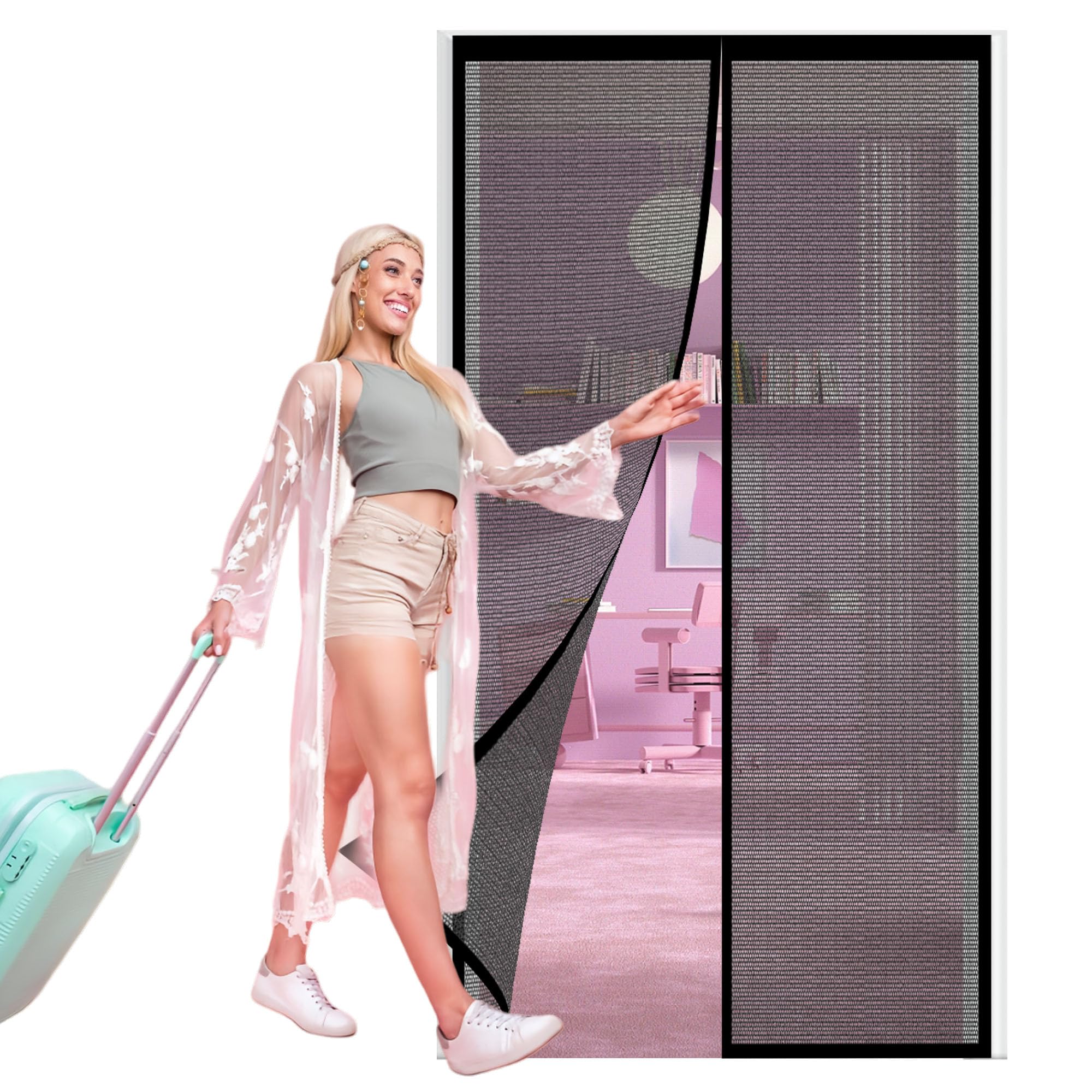 Moustiquaire porte coulissante 120x214 cm pour enfants et animaux