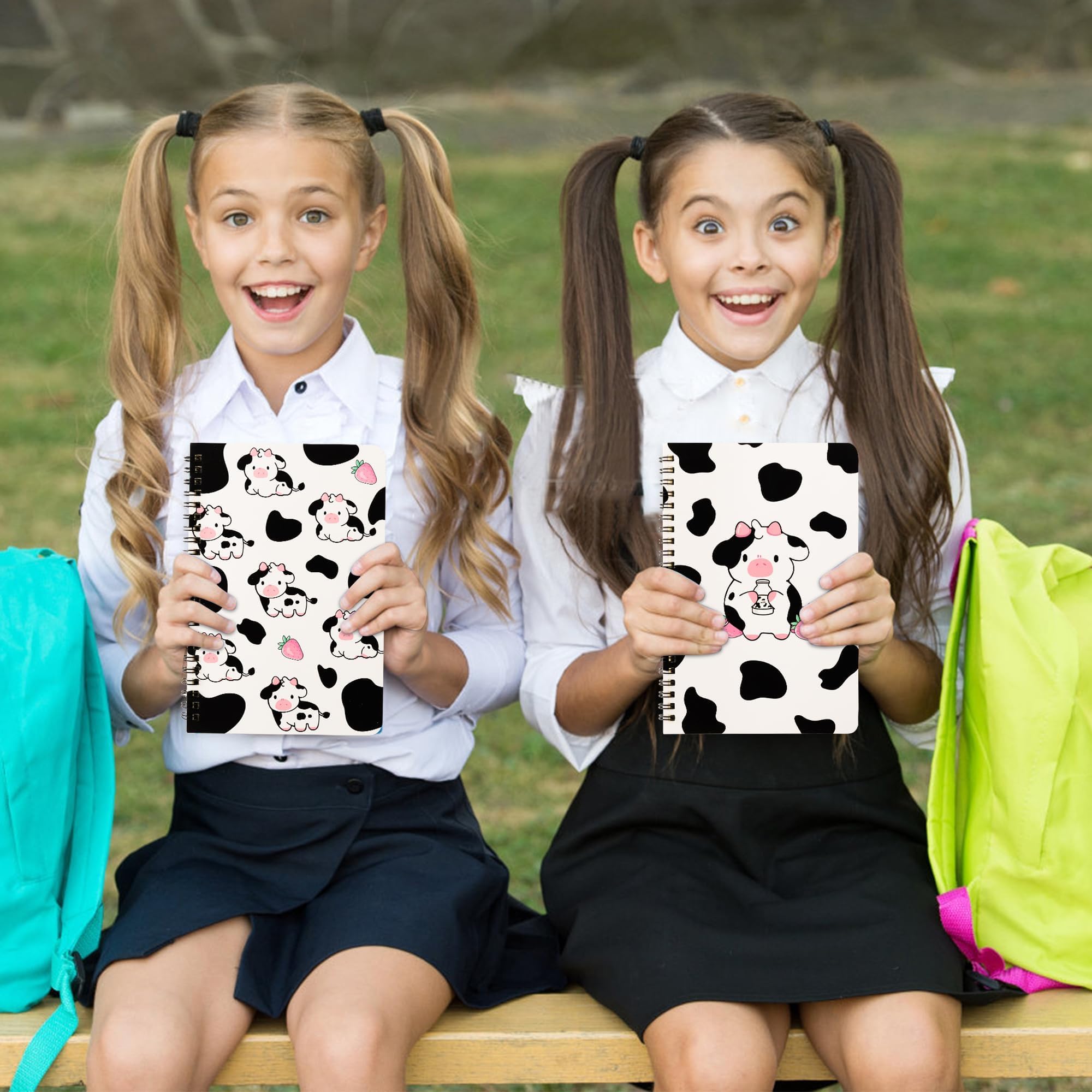 2 A5 Kuh-Spiralnotizbücher, niedliche Kuh, rosa, Erdbeermilch, College-Notizbücher, gebunden, Spiralbindung, Reise-Zeichnungstagebuch für Kinder, Teenager, lustige Kuh-Notizbücher für Studenten,