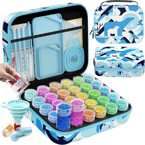 ARTDOT - Contenedor para almacenamiento de accesorios y herramientas para pintura con diamantes 5D, con 30 ranuras para cuentas o joyería color azul