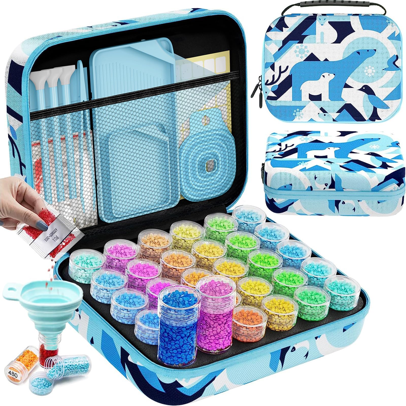 ARTDOT 5D Diamond Art Storage Boxes with 30 Slots, 71pcs Diamond Painting Accessories and Tools Kits with Pens for Adults(Blue)