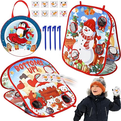 Ceenna Juego de lanzamiento de puf de Navidad, plegable, portátil, 8 agujeros, juego de cornhole, juego de cornhole con 8 bolsas de frijoles
