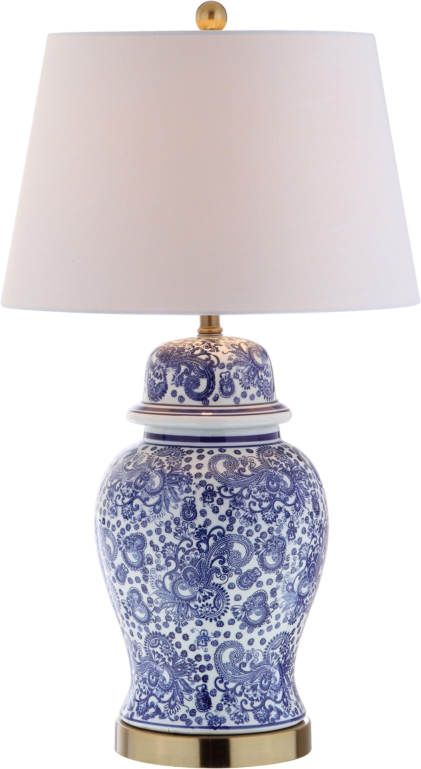 - JONATHAN Y 29.5" Blue/White Ceramic Table Lamp for Living Room and Office, White Linen Drum Shade, Traditional Chinoiserie Ginger Jar Lamp, LED Bulb Included JYL3008A