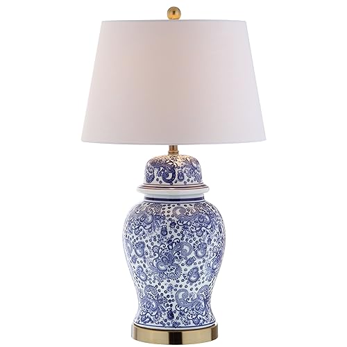 JONATHAN Y 29.5" Blue/White Ceramic Table Lamp for Living Room