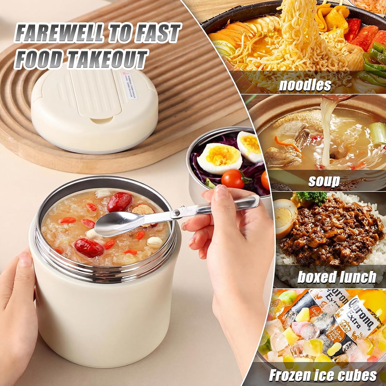 40 OZ Leakproof Wide Mouth Stainless Steel Vacuum Insulated Food Jar, Hot Food Container,304 Stainless Steel Soup Container with Portable Handle - Send Goods from Local Warehouse