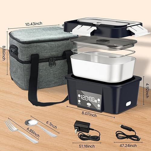 Miniatura 2 de Fiambrera eléctrica, calentador automático de alimentos de 6.75 tazas (212 F), contenedor de comida portátil recargable para oficina, viajes,