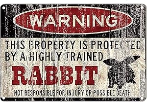 kengtou Warning Tin Signs,Warning Decor Rabbit Vintage Metal Tin Sign for Men Women,Wall Decor for Bars,Club, Restaurants,Cafes Pubs 12x8 Inch
