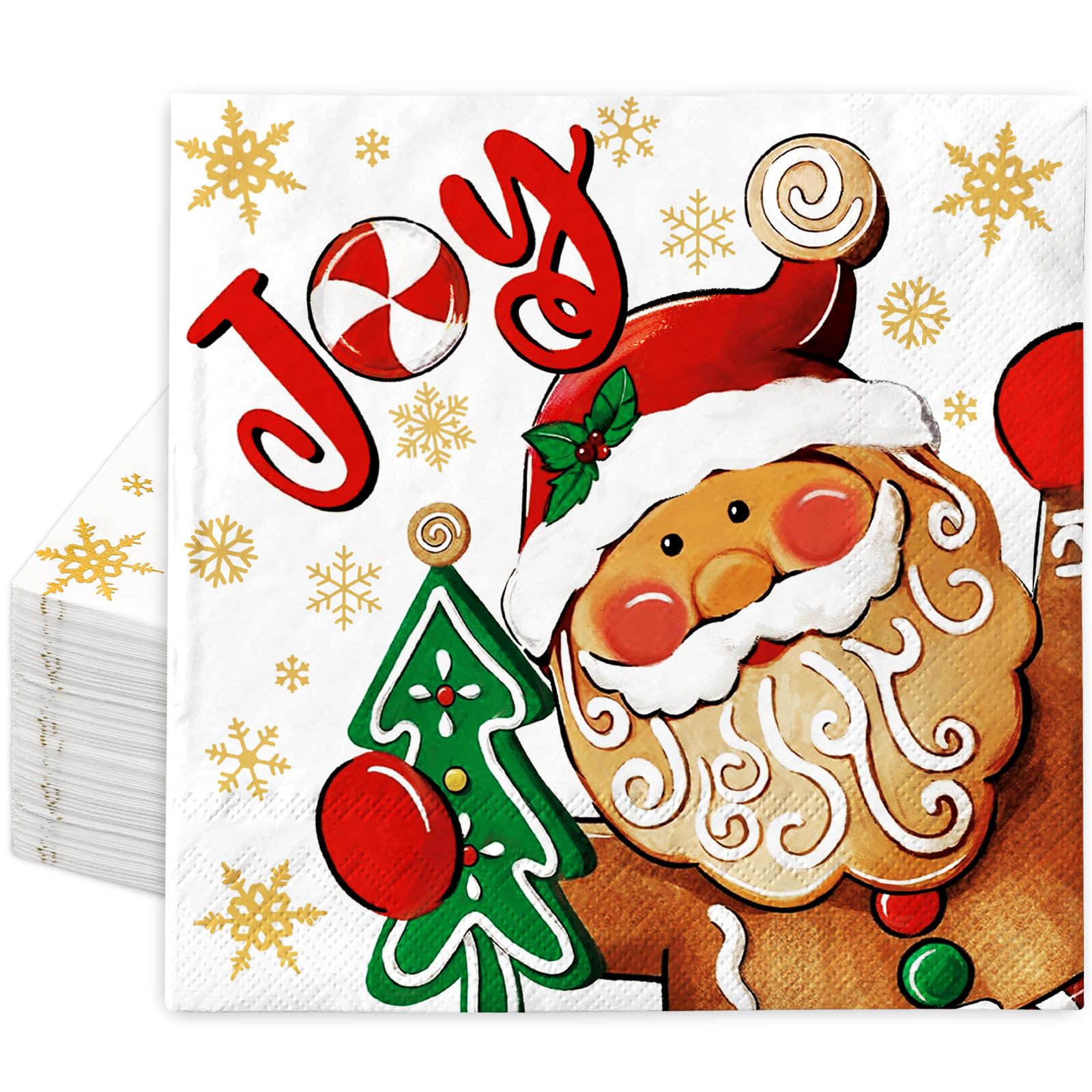 JarThenaAMCS 100Pcs Christmas Paper Napkins Santa Claus Gingerbread Man Disposable Napkins Xmas Luncheon Dinner Napkins For Birthday Holiday Party