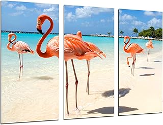 Quadro Su Legno, Fenicotteri di paesaggio sulla spiaggia, 97 x 62cm, Stampa in qualita fotografica. Ref. 26424