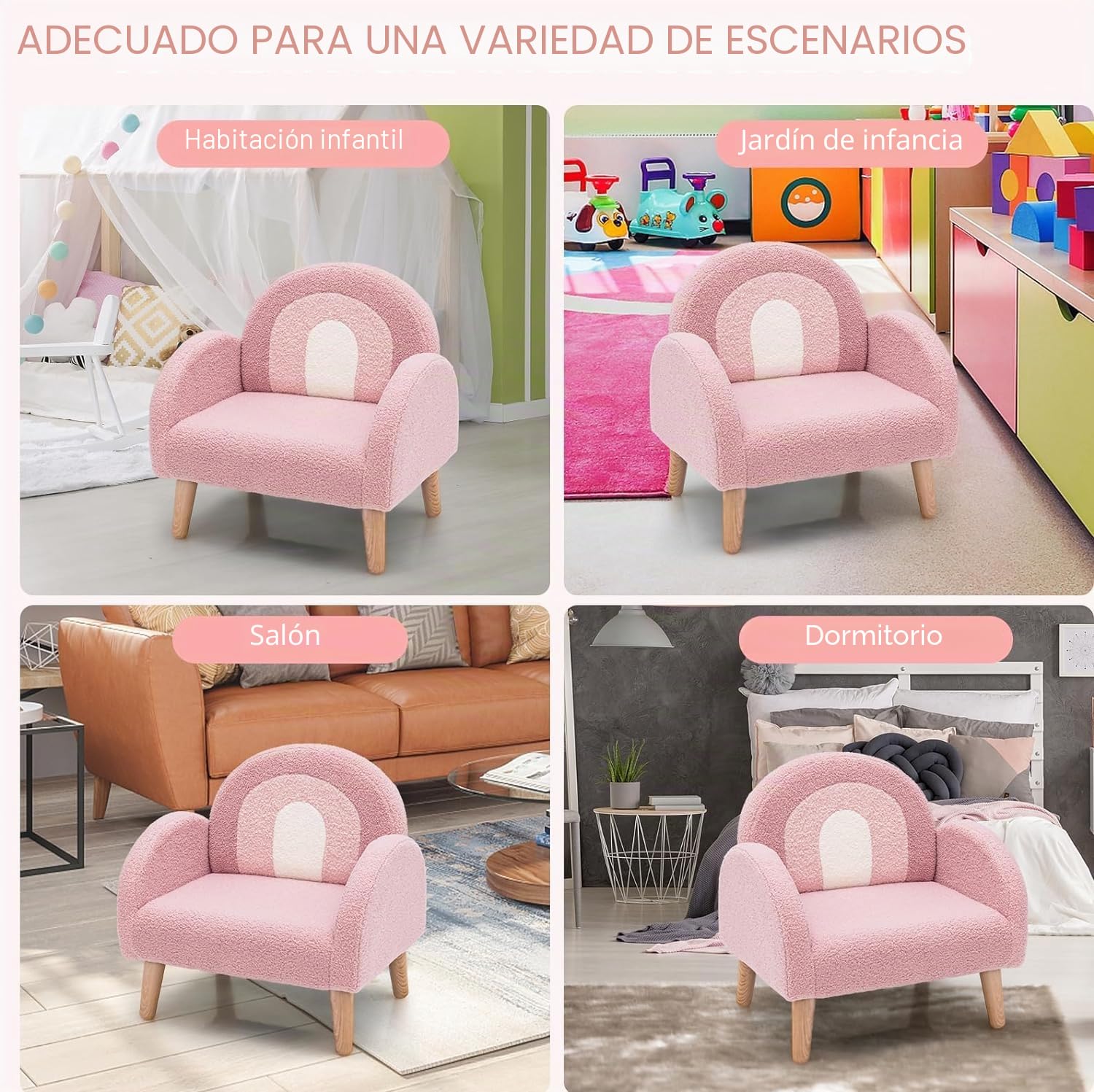 GOPLUS Sillón infantil sofá de peluche con respaldo y apoyabrazos acolchado rosa