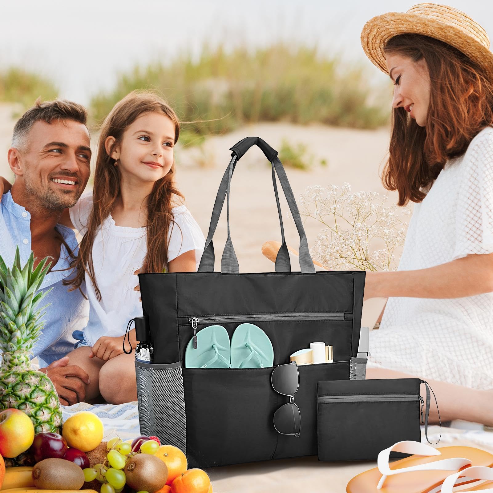 Torba do pływania z piaskiem i wodą z wbudowaną torbą | Torba rodzinna na Dzień Plaża dla mamy, żony, przyjaciółki, na plażę, sport, kemping, wakacje, rejs