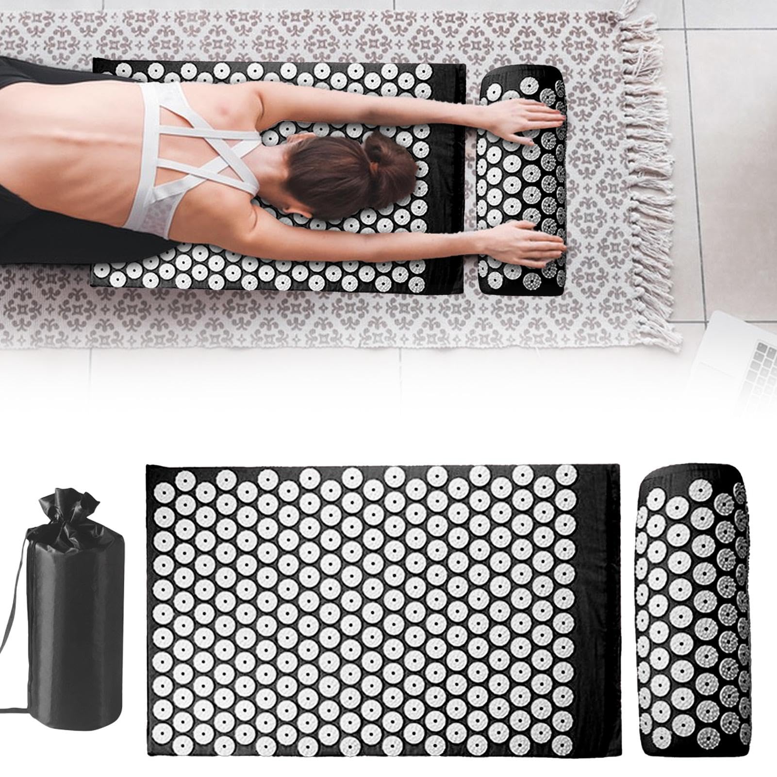 Esterilla de meditación con pinchos – Juego de esteras de meditación de masaje con almohada | Alfombrilla de presión para espalda, juego de alfombrillas de masaje, accesorios de mediación para el