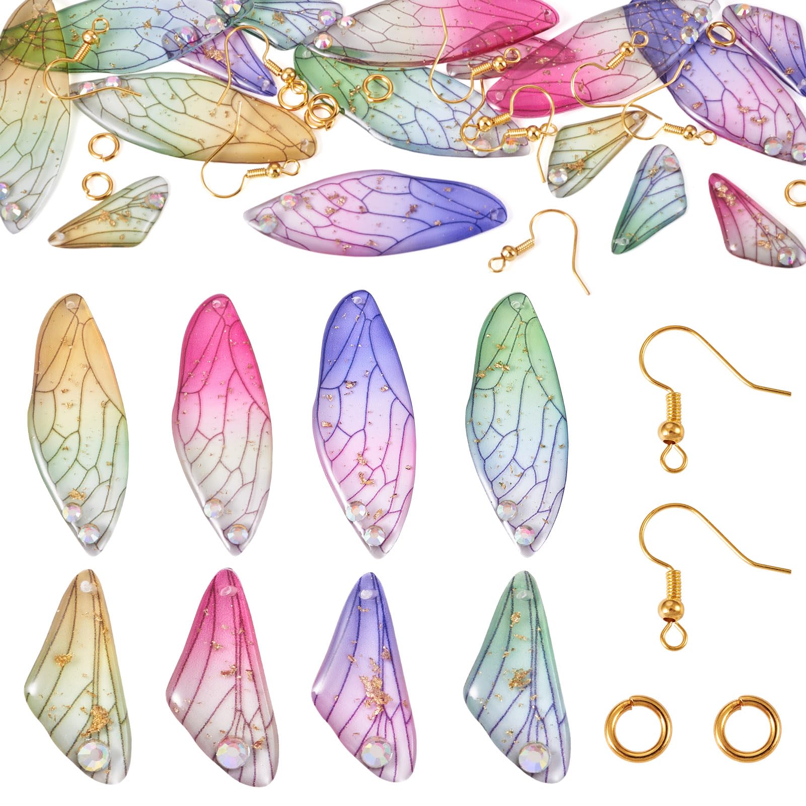 Spritewelry 16 Pcs Butterfly Wing Resin Charms Dragonfly Insects Wing Pendants Butterfly Hanging Charms with Earring Hooks for Jewelry Making DIY Earring