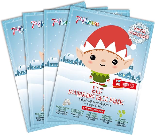 7th Heaven Winter Wonderland Elf Facial Sheet Mask (Pack of 4) to Nourish Skin (Ages 8+)