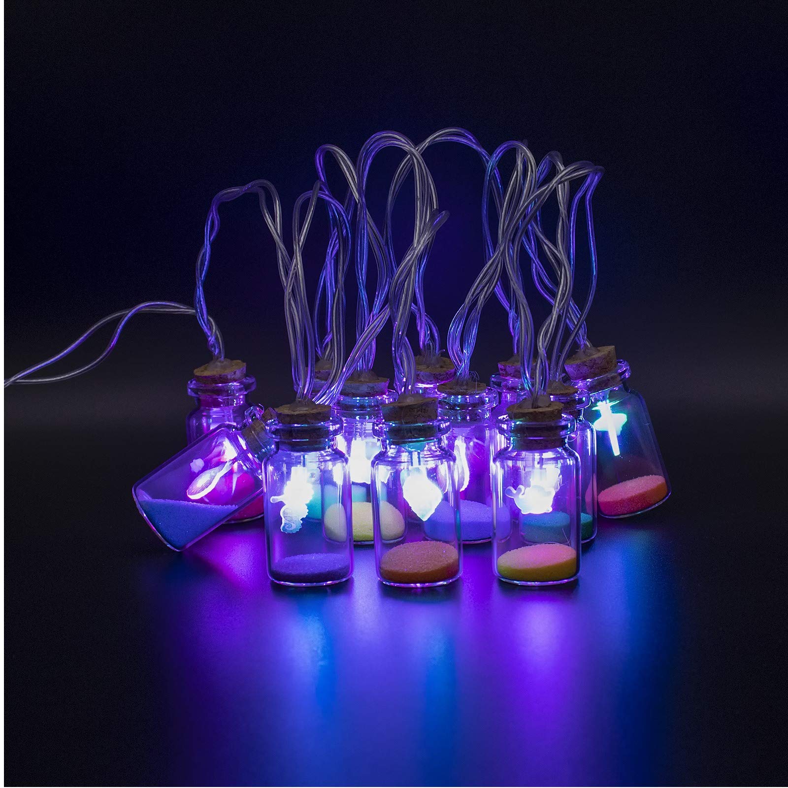Battery Operated String Lights Indoor - Beach Decor Hanging Lights 9.8FT LED RGB Wishing Bottle Twinkle Lights for Bedroom, Wedding, Party, Holiday Decoration