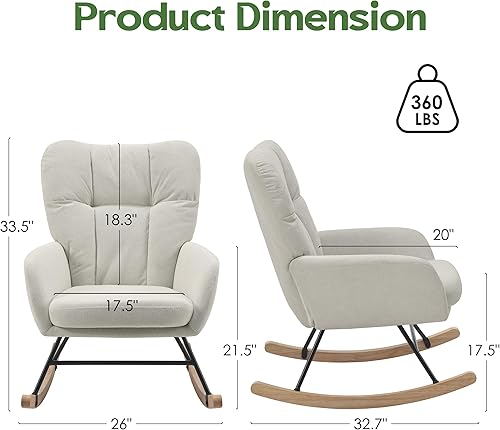 Miniatura 2 de Mecedora para guardería, mecedora de bebé de peluche, silla de lactancia moderna para lactancia, balancín de guardería para espacios pequeños en