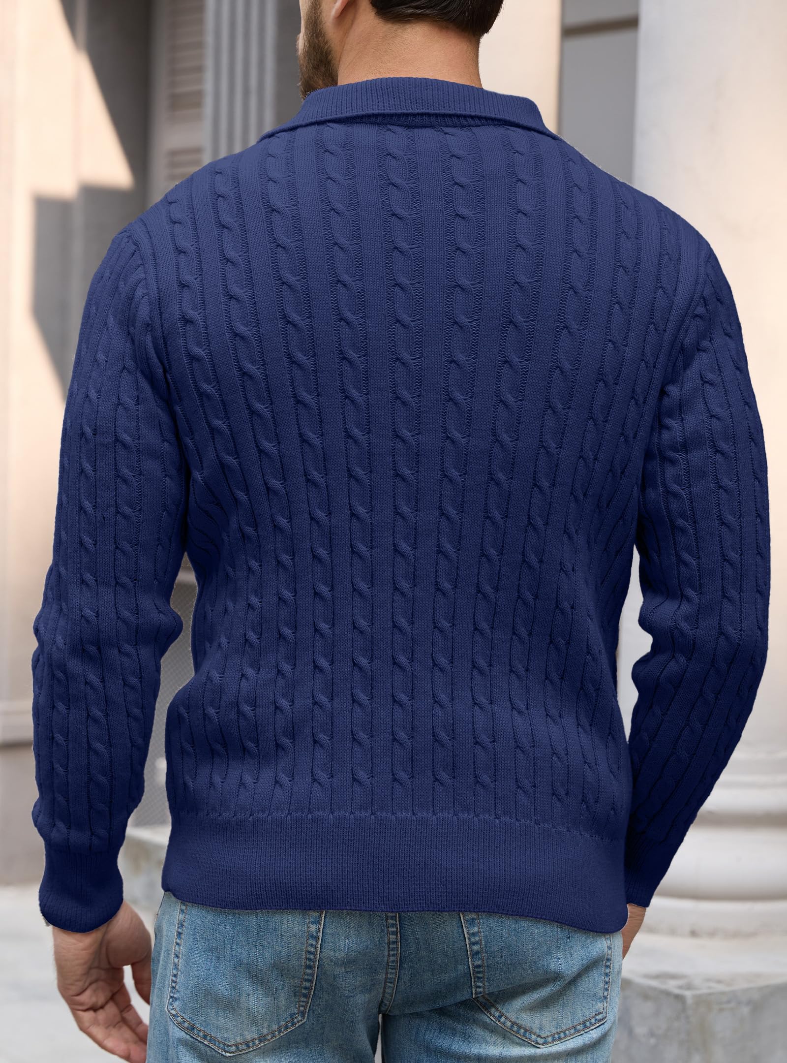 Herren Rollkragenpullover 1/4 Zip Strickpullover Zopfmuster Winter Langarm