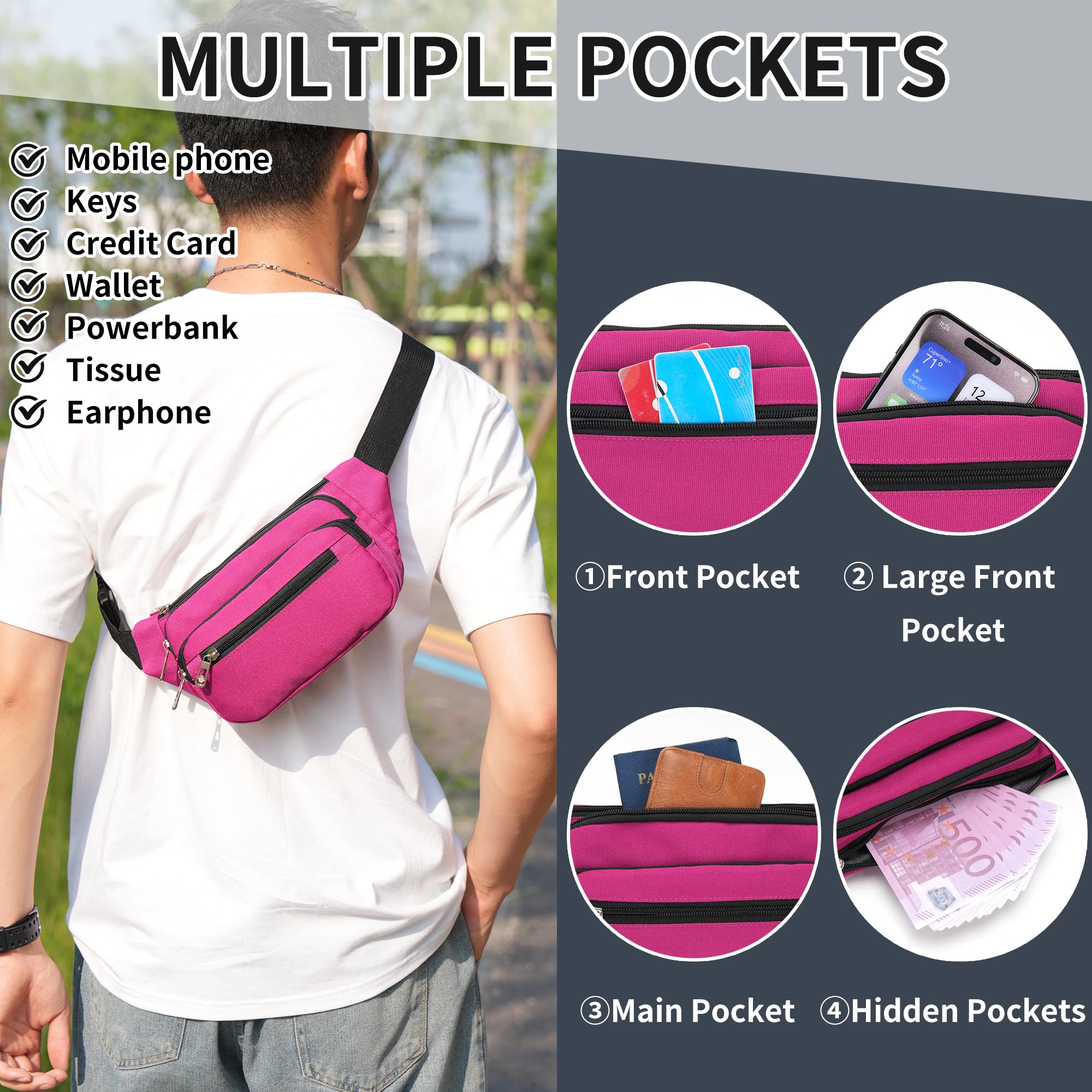 IHIGOGOFA Bumbags Waist Fanny Pack Fashion Bum Bag with 65cm Extended Belt for Dog Walking Climbing Hiking Travel Cycling Girls Ladies Men Women - Image 2