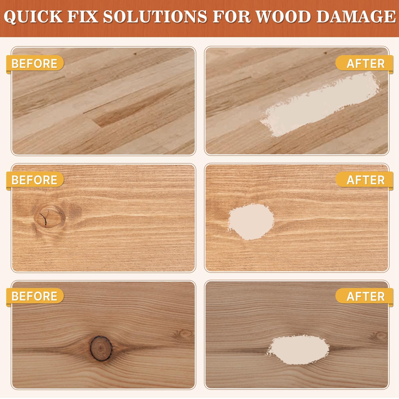 Stucco per legno 200g, Legno stucco Pasta riempitrice di legno Riempitore di legno verniciabile premium Kit Riparazione Legno per Trim Ripristina tabella Gabinetto(Pino)