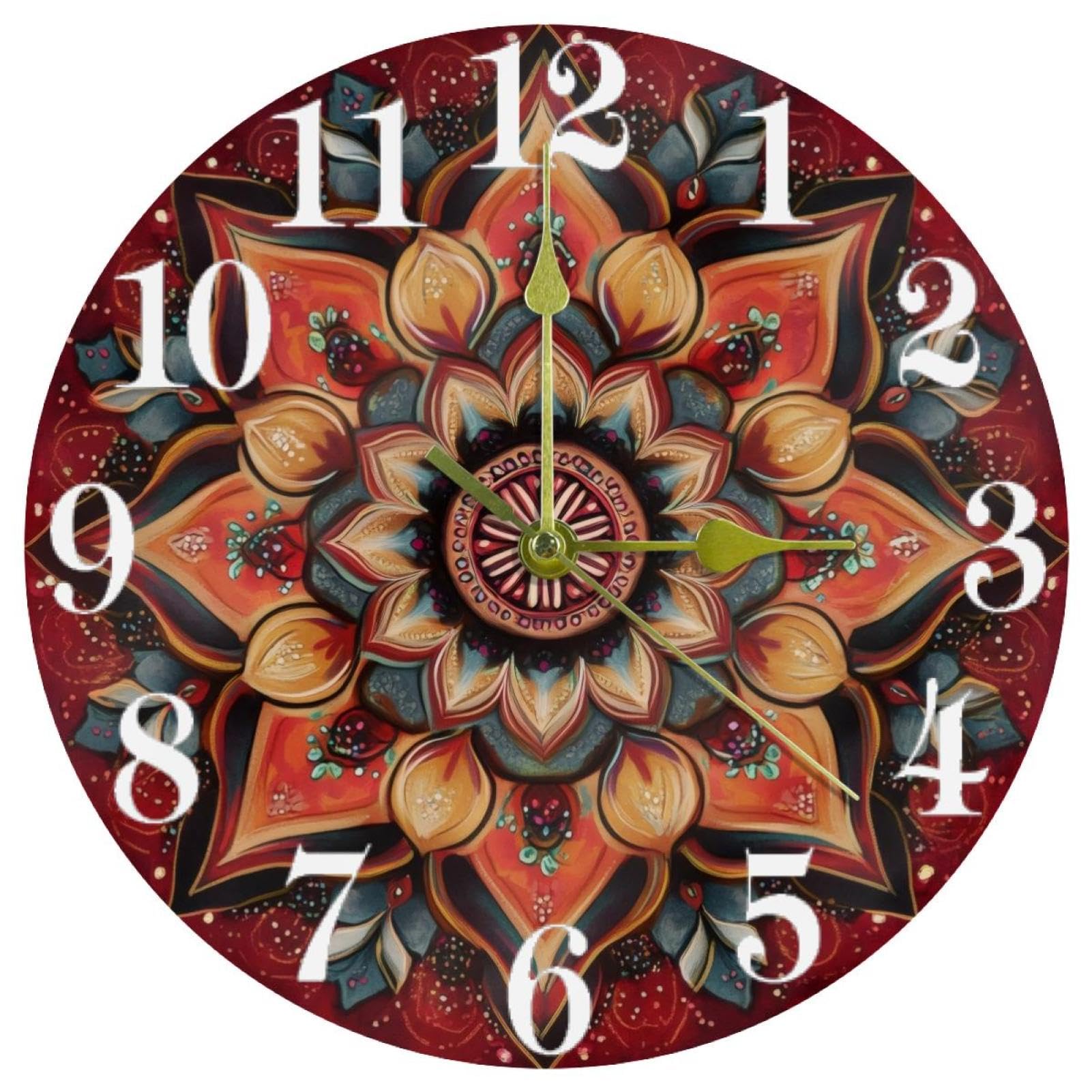 Horloge murale henné mandala silencieuse à quartz pour salon et bureau