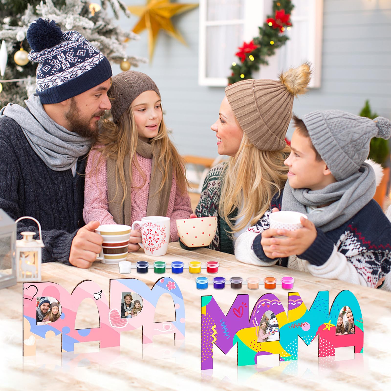 YJSDDNTY Set Lettere In Legno MAMA PAPA 30 Cm Con Colori E Pennelli - Kit Fai Da Te Per Bambini, Regalo Compleanno Festa Dei Nonni