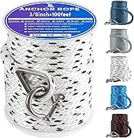 Vista 45 de Cuerda de anclaje premium de 50 pies x 1/2 pulgadas, línea de anclaje trenzada sólida MFP para barco con dedal y grillete - Negro