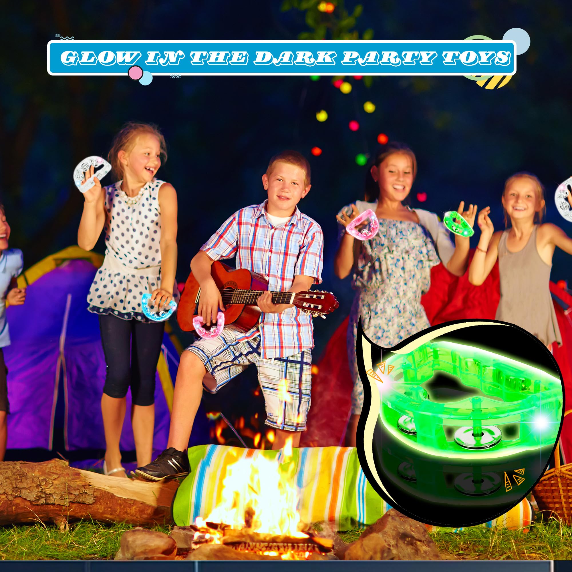 16 Pcs LED Tambourines Musical LED Tambourine Toys Light Up Tambourine Bulk Colorful Handheld Tambourines Glow in The Dark for Wedding Party Favors Percussion Instrument - Image 4