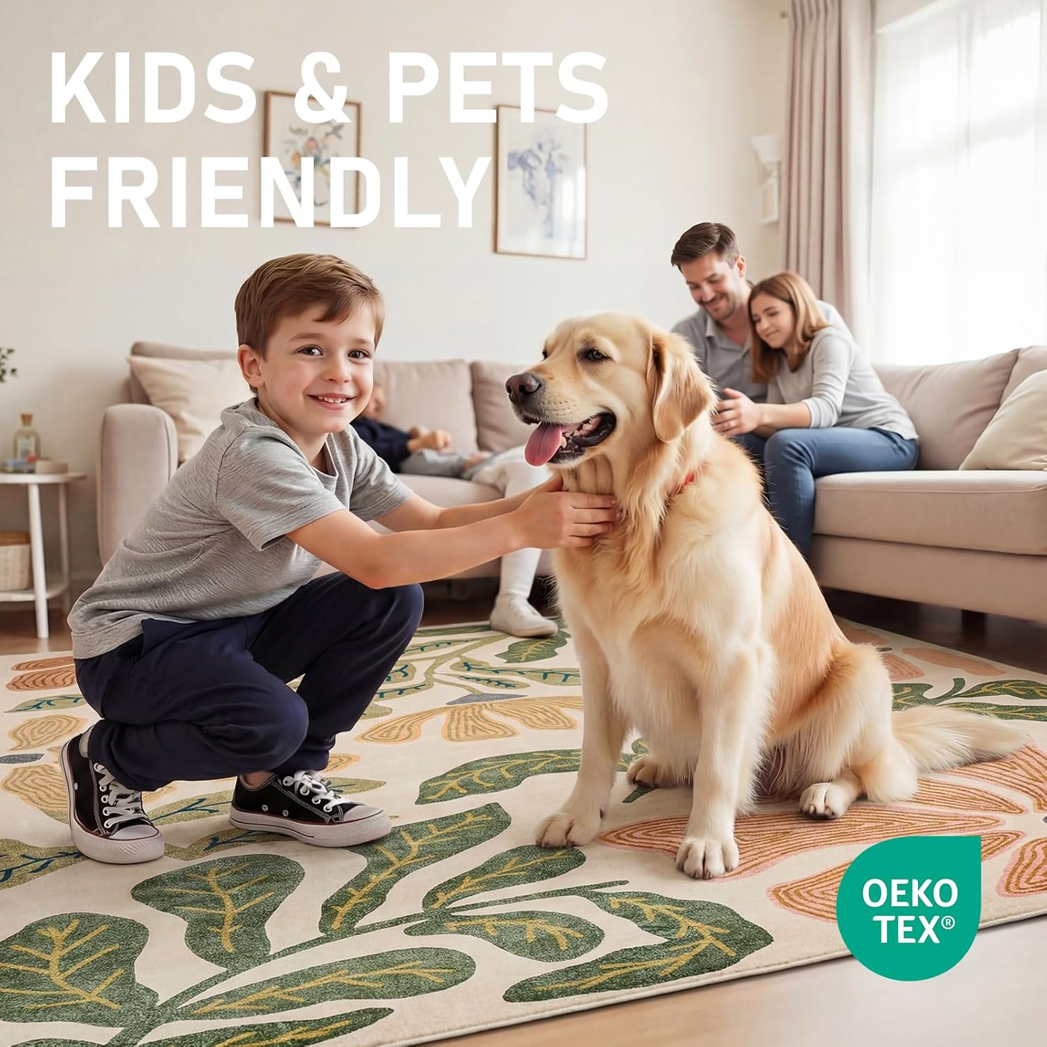 Warmstar 8×10 Area Rug for Living Room,Washable Large Area Rug Non-Slip TPR Backing, Leaf & Floral Print Faux Wool Low Pile Vintage Botanical Carpet for Living Room Bedroom Dining Room, Cream Base