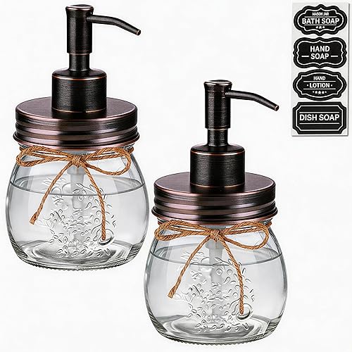 Miniatura 10 de Amolliar Dispensador de jabón líquido en tarro Mason de 10 onzas, tapa de bomba de acero inoxidable, bonita decoración de granja para cocina, baño,