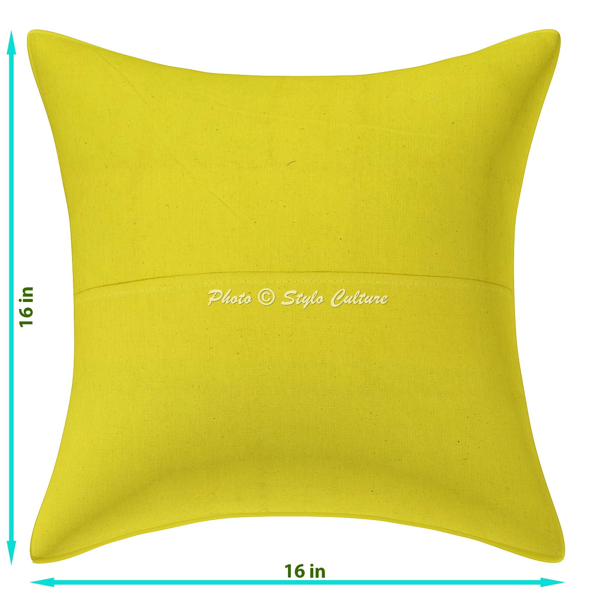 Indische Dekorativ Baumwolle Sofa Kissenbezüge 40x40 cm Zitronengelb Dekokissen Vintage Patchwork Wohnzimmer Couch Kissenhullen Blumen Quadrat Umschlagverschluss Kissen Bezüge - 5 STK.