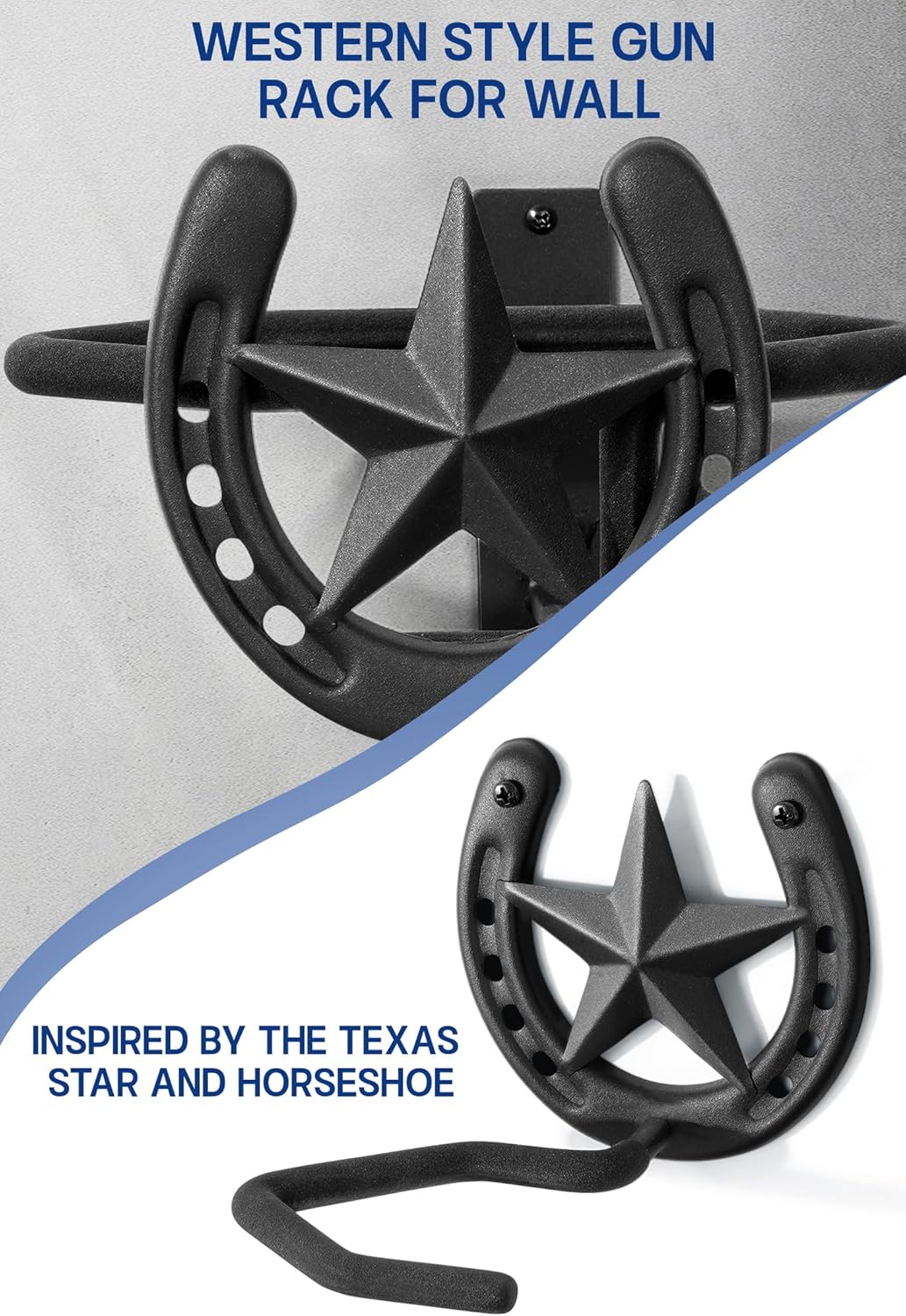 Adowes Gun Rack for Wall Western Shotgun Rifle Rack Wall Mount Metal Wall Gun Hanger Holder Display for Sword Bow Firearm Texas Star and Horseshoe