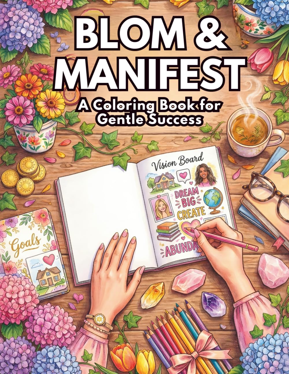 Bloom & Manifest: A Vision Board Coloring Book: Cute Minimalist Line Art for Mindfulness and Positive Vibes | Empowering Affirmations & Vision Board Kit for Adults & Teens