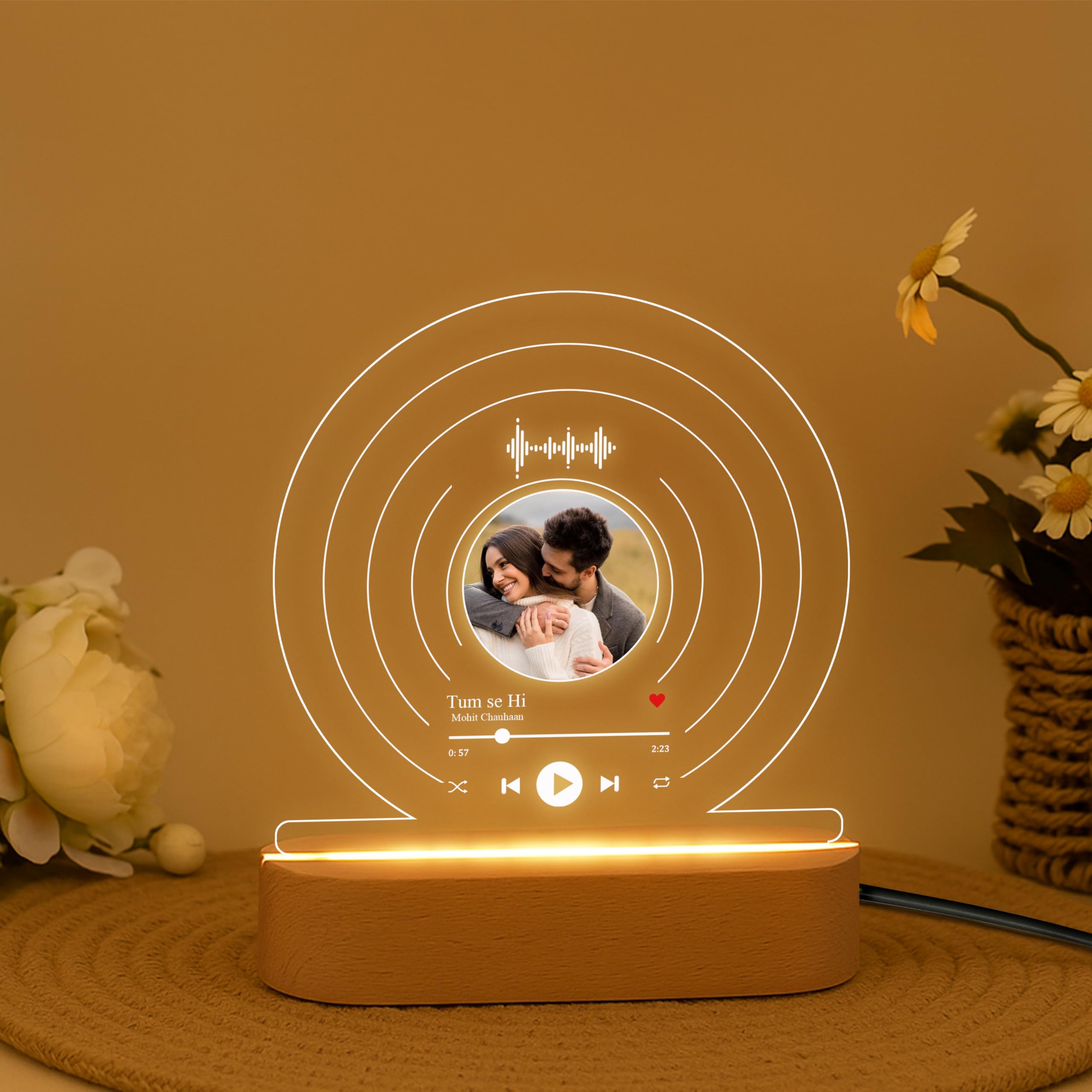 Customized Couple Photo Led Lamp | Custom with Song | Best Gift for Birthday, Romantic Anniversary, Valentine & Family | Gift for Him or Her | Warm White Light (Precious Love) Home Décor-image-34