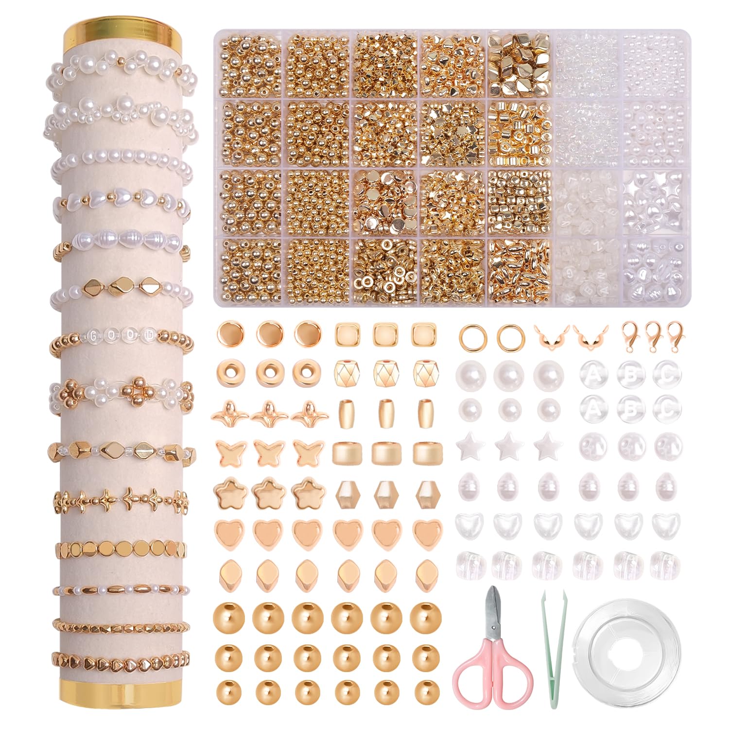 JHWELRG Selber Machen Perlen für armbänder Weiße Perle Schmuckherstellungsset,DIY Schmuck Basteln Beads & Zubehör Making Kit,Geschenke für Kinder Erwachsene Feiertage,Partys,Weihnachten