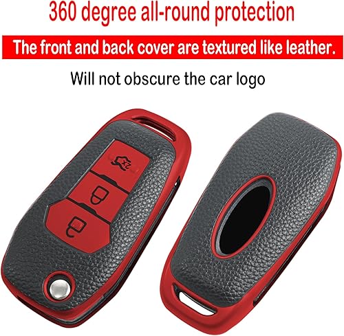 Miniatura 7 de Funda para llavero Ford, estuche texturizado, con llavero, carcasa para llavepiel, 3 botones, apto para Fusion Ranger Focus, ect Flip Remote Key