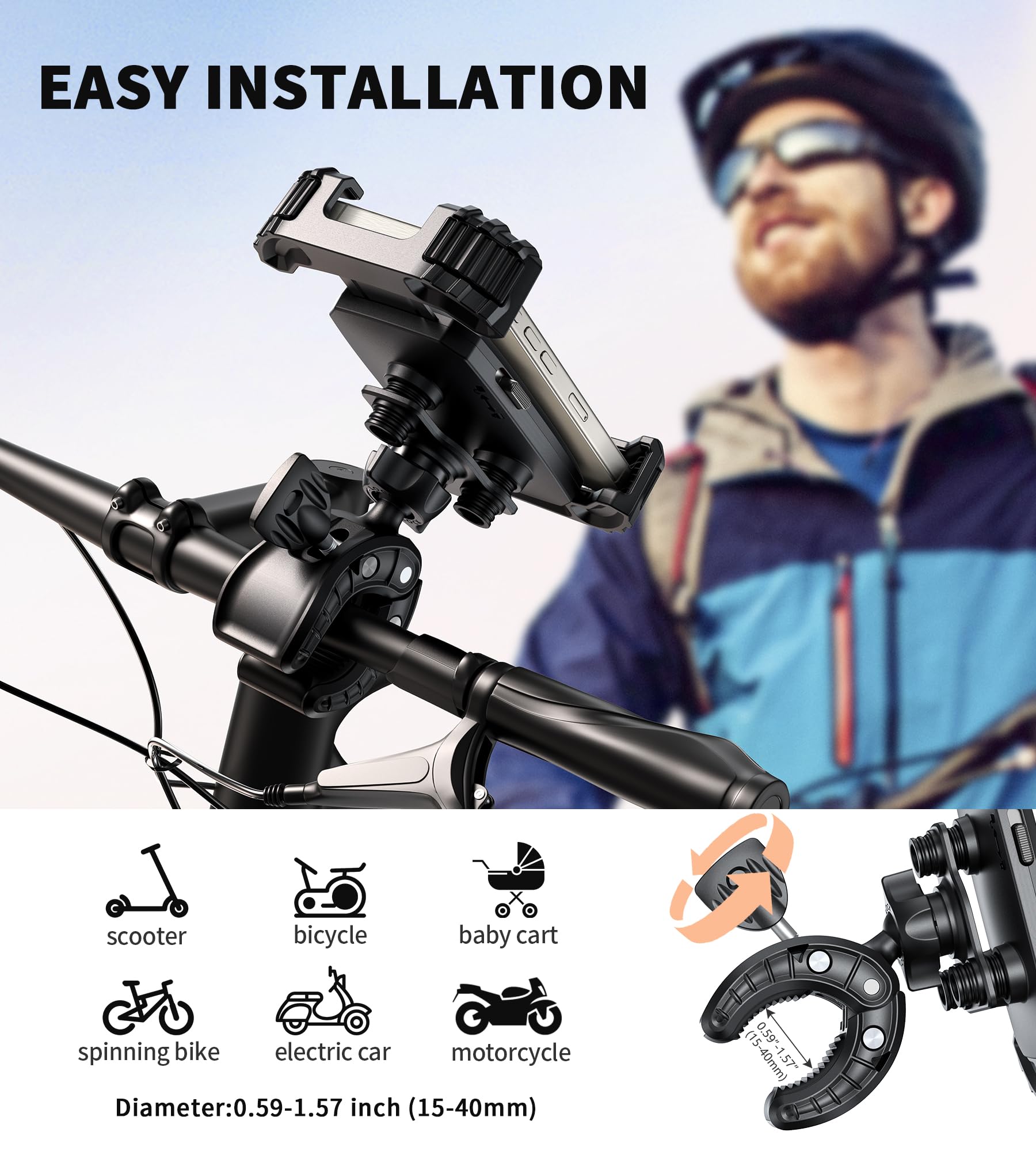 porta cellulare moto, Supporto Telefono moto, Manubrio porta Cellulare Bici,[Smorzamento multivibrazioni] [Rilascio 1S con pulsante] 360°Rotazione, per iPhone 11~16 Series,Huawei, Samsung, 4,7-6,8"