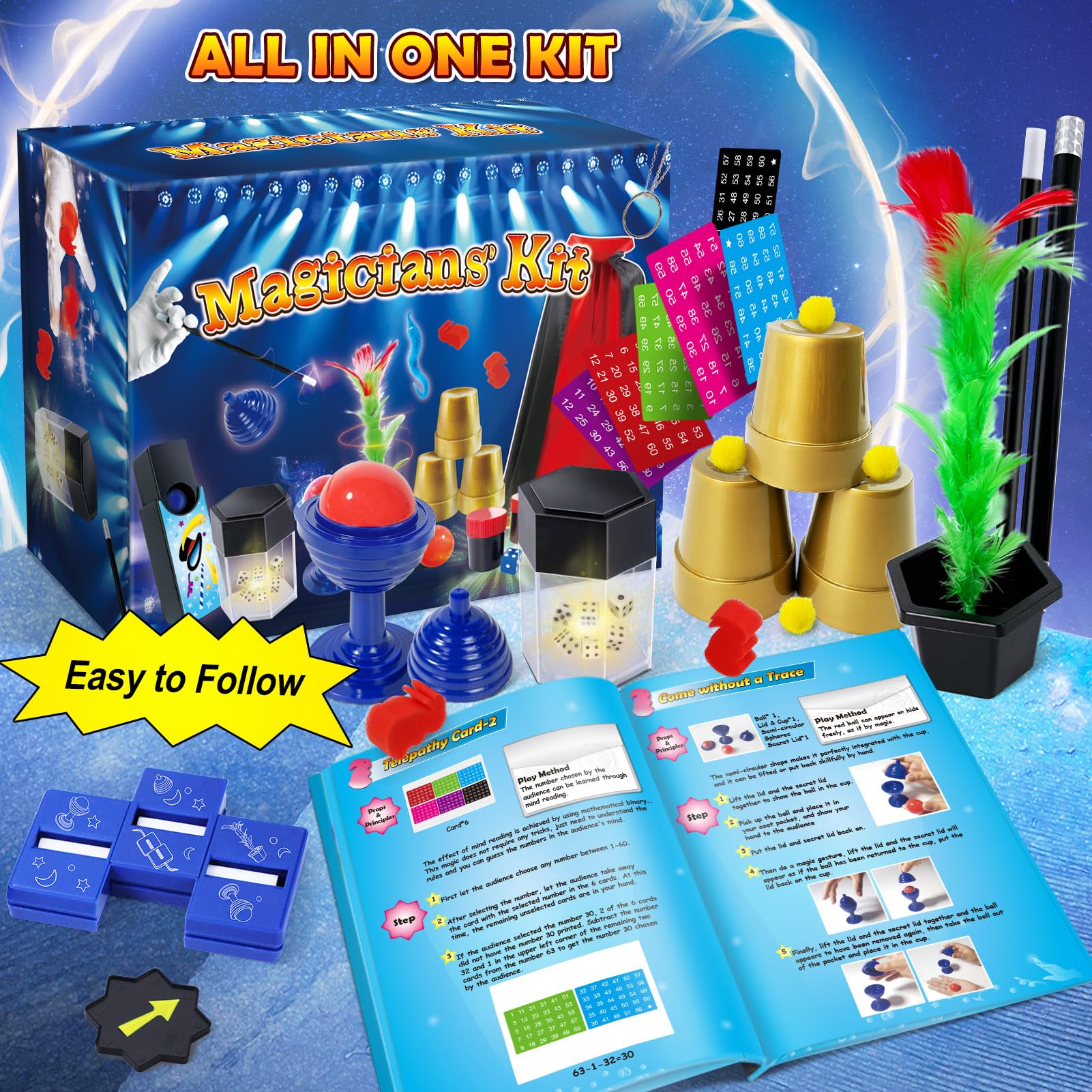 PATIFEED Kit di Magia, Giochi di Magia con Costume da Mago, Trucchi Magici per Bambini di 6 7 8 9 10 11 12 Anni