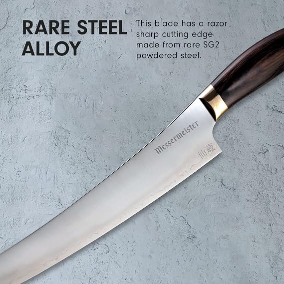 Messermeister Kawashima 10 Slicer Knife - SG2 Powdered Steel, Eco-Brass Bolster & Walnut Pakkawood Handle - Made in Seki, Japan