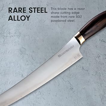 Messermeister Kawashima 10 Slicer Knife - SG2 Powdered Steel, Eco-Brass Bolster & Walnut Pakkawood Handle - Made in Seki, Japan