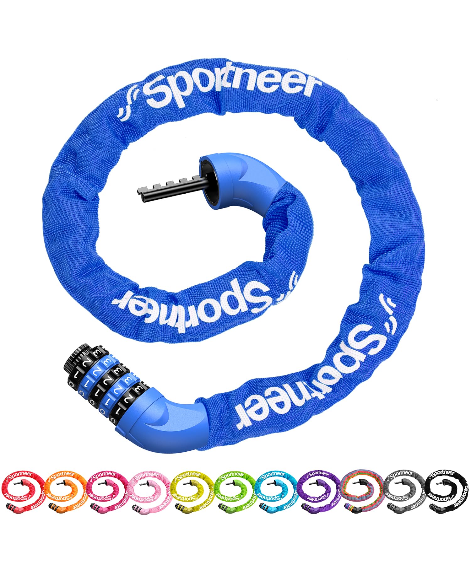 Sportneer Bike Lock: 5 Digit Combination High Security Anti Theft Bike Chain Lock - 3.2/3.6/4ft Heavy Duty Keyless Bicycle Lock for Bike, Motorcycle, Scooter, Door &amp; Gate - 4/6mm Thick, Easy to Use