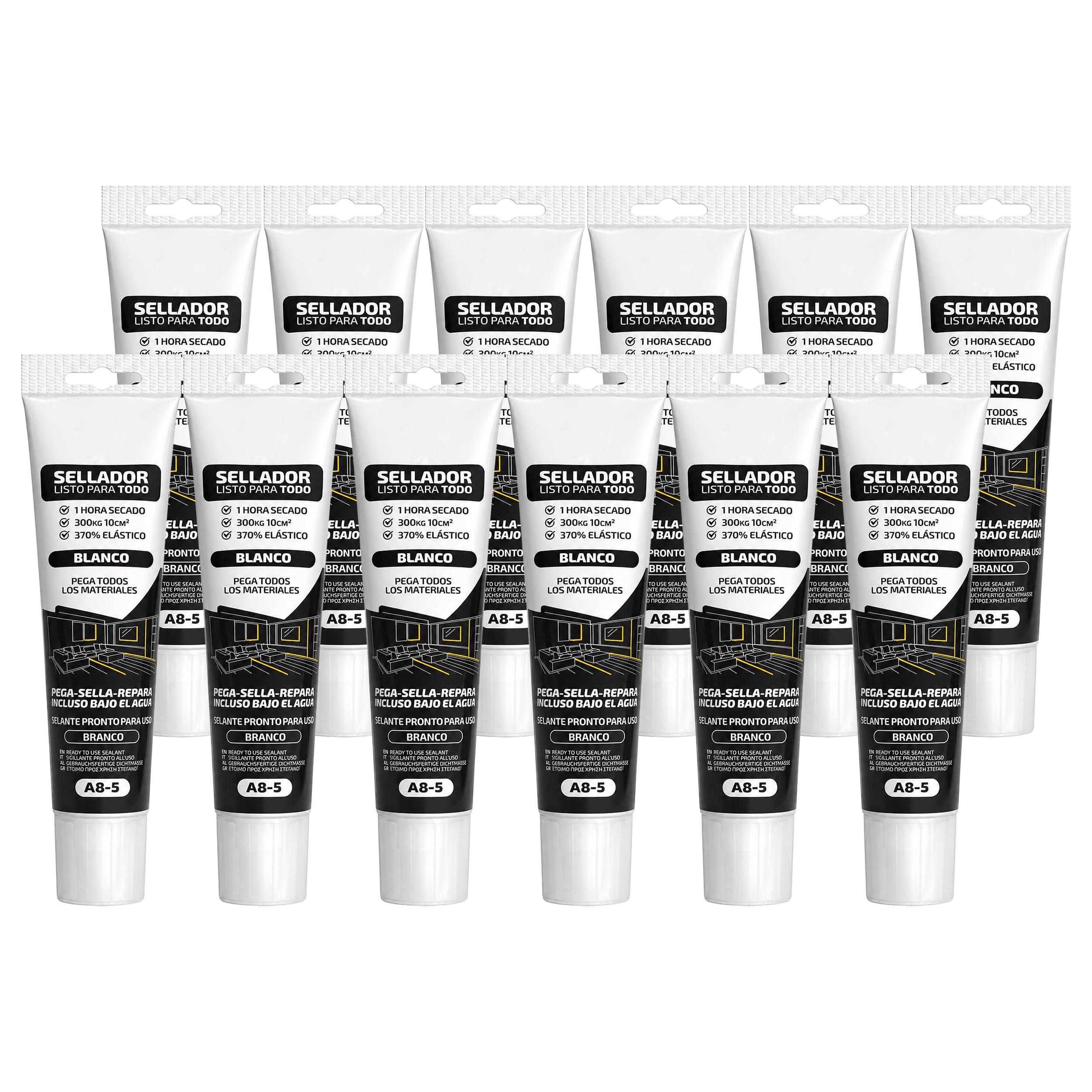 Sellador multiusos blanco para juntas y grietas, 125 ml, pack de 12