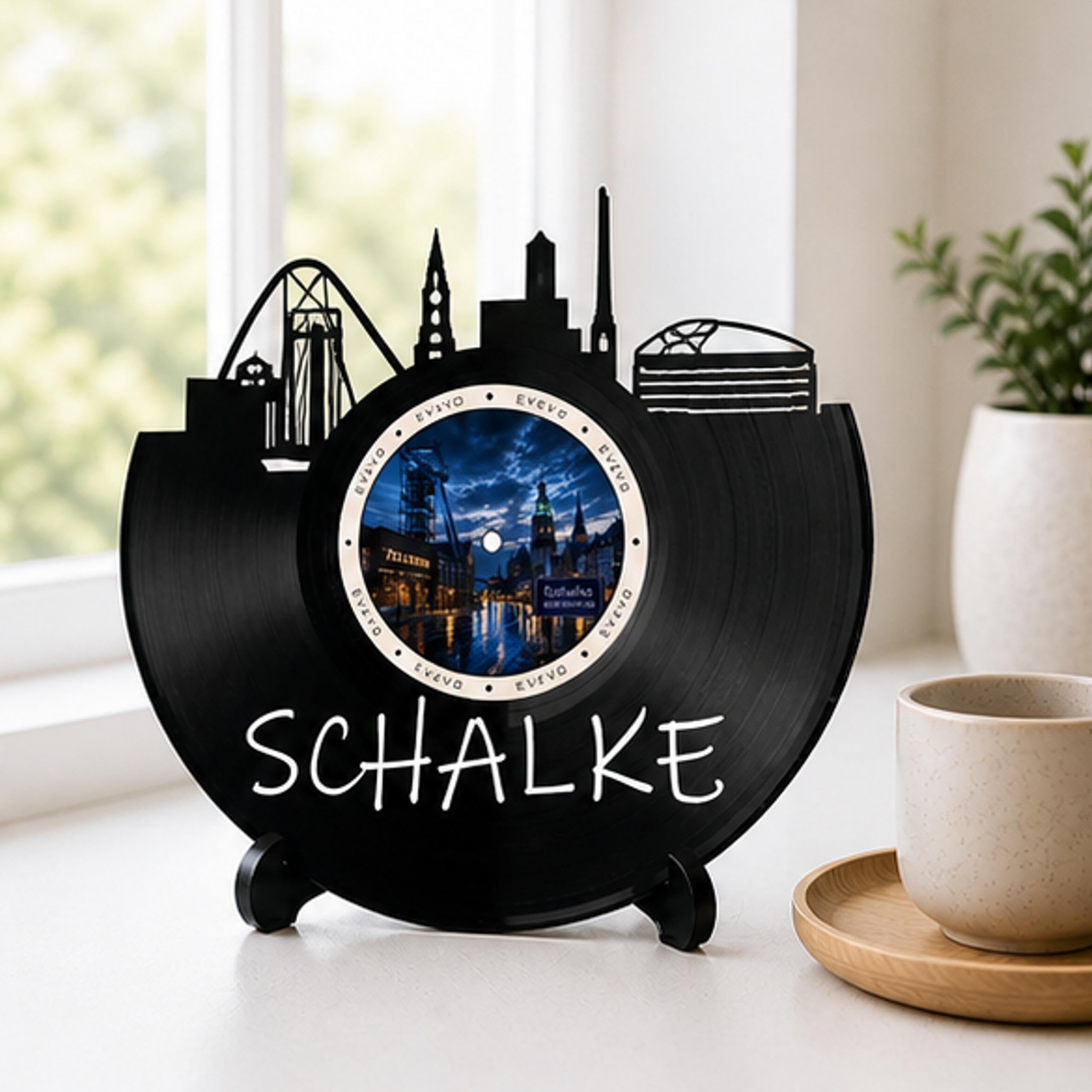 EVEVO Decorazione da parete in vinile Schalke Gelsenkirchen – Decorazione da parete in vinile Ruhrpott Skyline regalo per gli appassionati di calcio, tradizione mineraria D0025