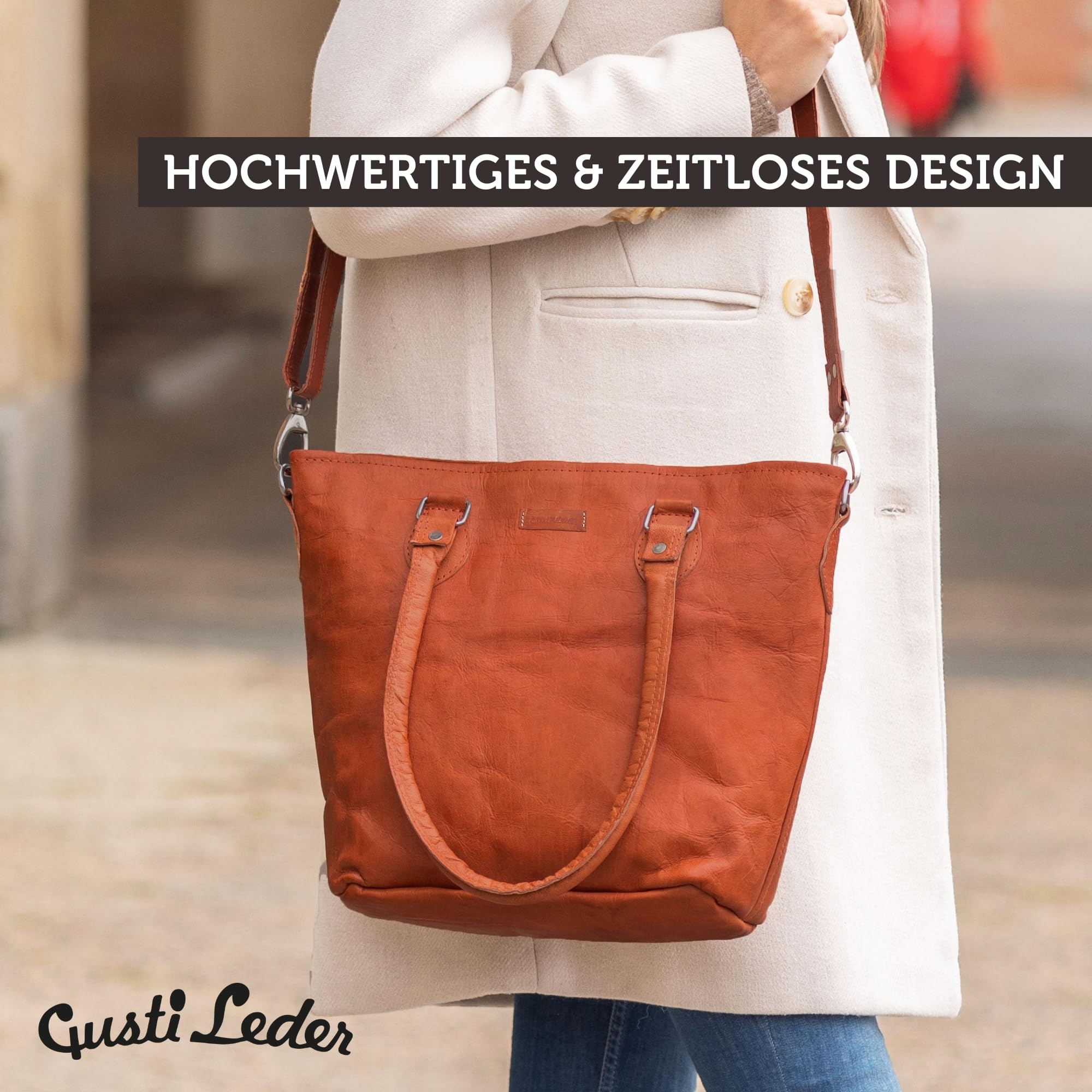Gusti Ledertasche Damen Therese New | Handgefertigte Umhängetasche Damen Leder für Alltag & Büro | AirTag-Fach & Praktische Fächeraufteilung