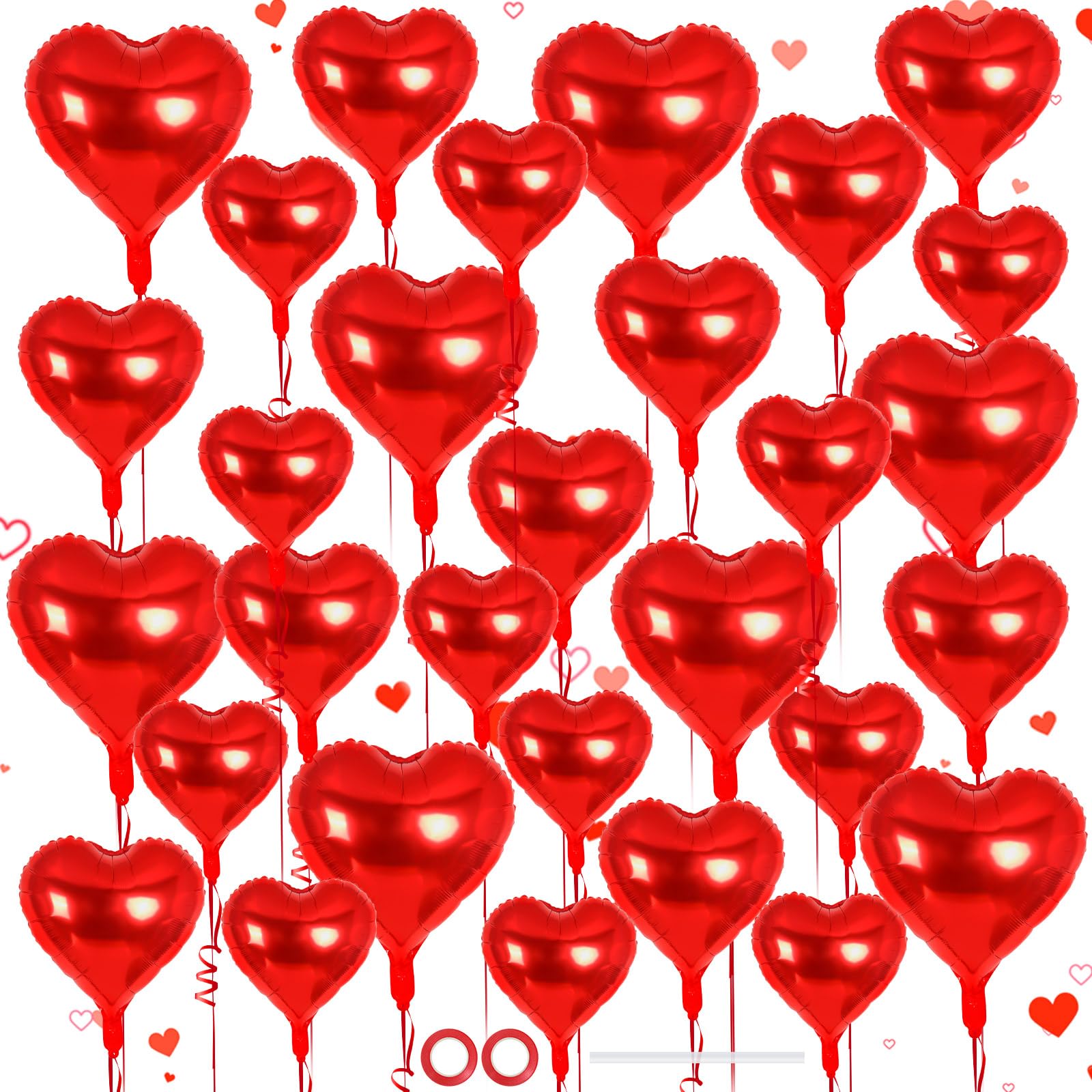 30 Pcs Red Heart Balloons, 3 Sizes Heart Foil Mylar Balloon, Valentine Day Party Decorations, Love Balloon Valentine Balloons for Birthday Party Wedding Baby Shower Valentine Day Decorations