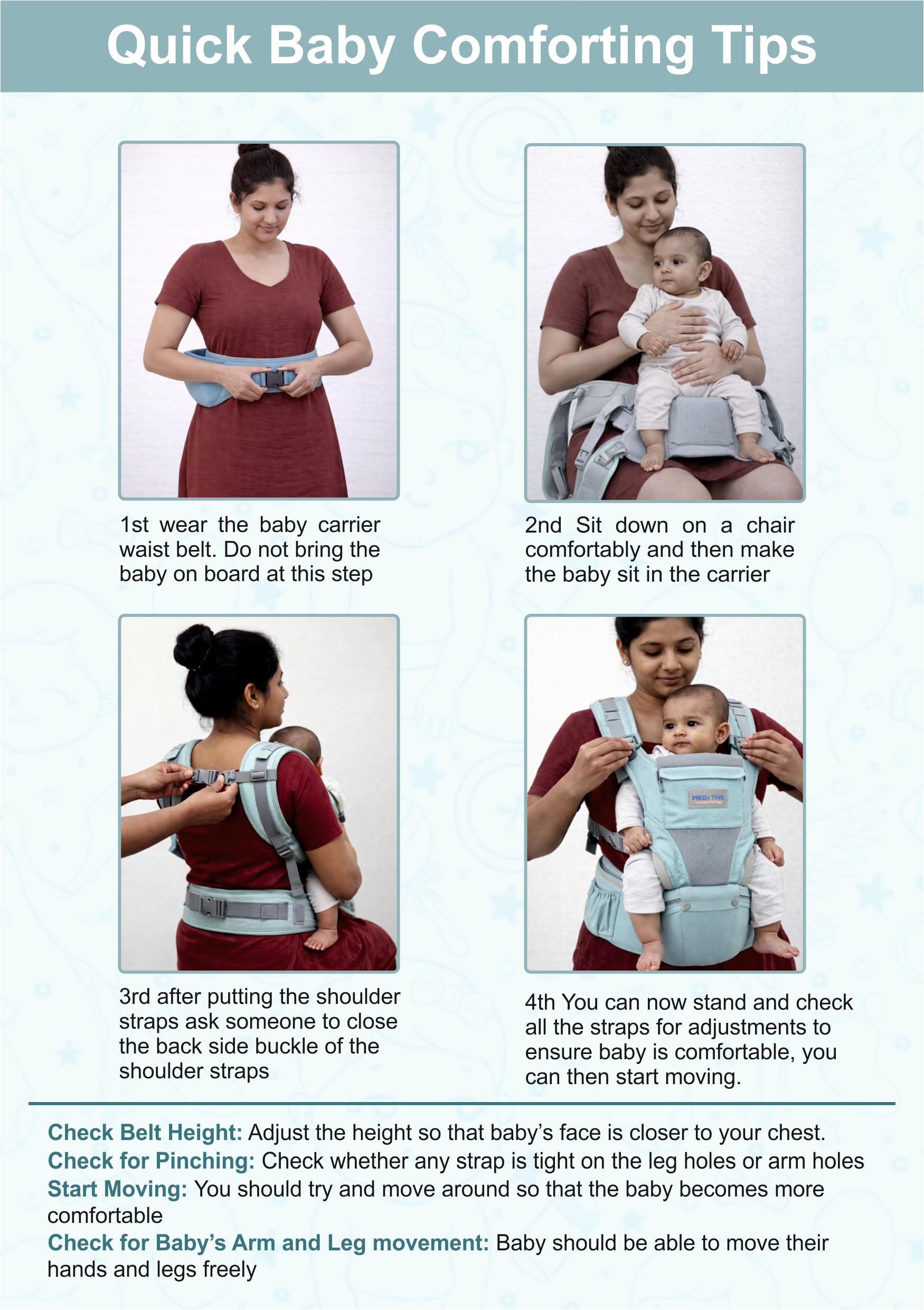 MEDITIVE Baby Carrier with Detachable Hip Seat (3 in 1),Ergonomically Designed, 4 to 24 Months 3