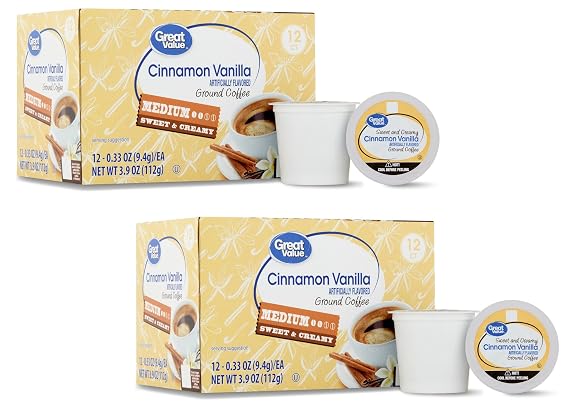 G.V. Medium Roast Cinnamon Vanilla Ground Coffee Pods, 12 Count Each- (Pack of 2)
