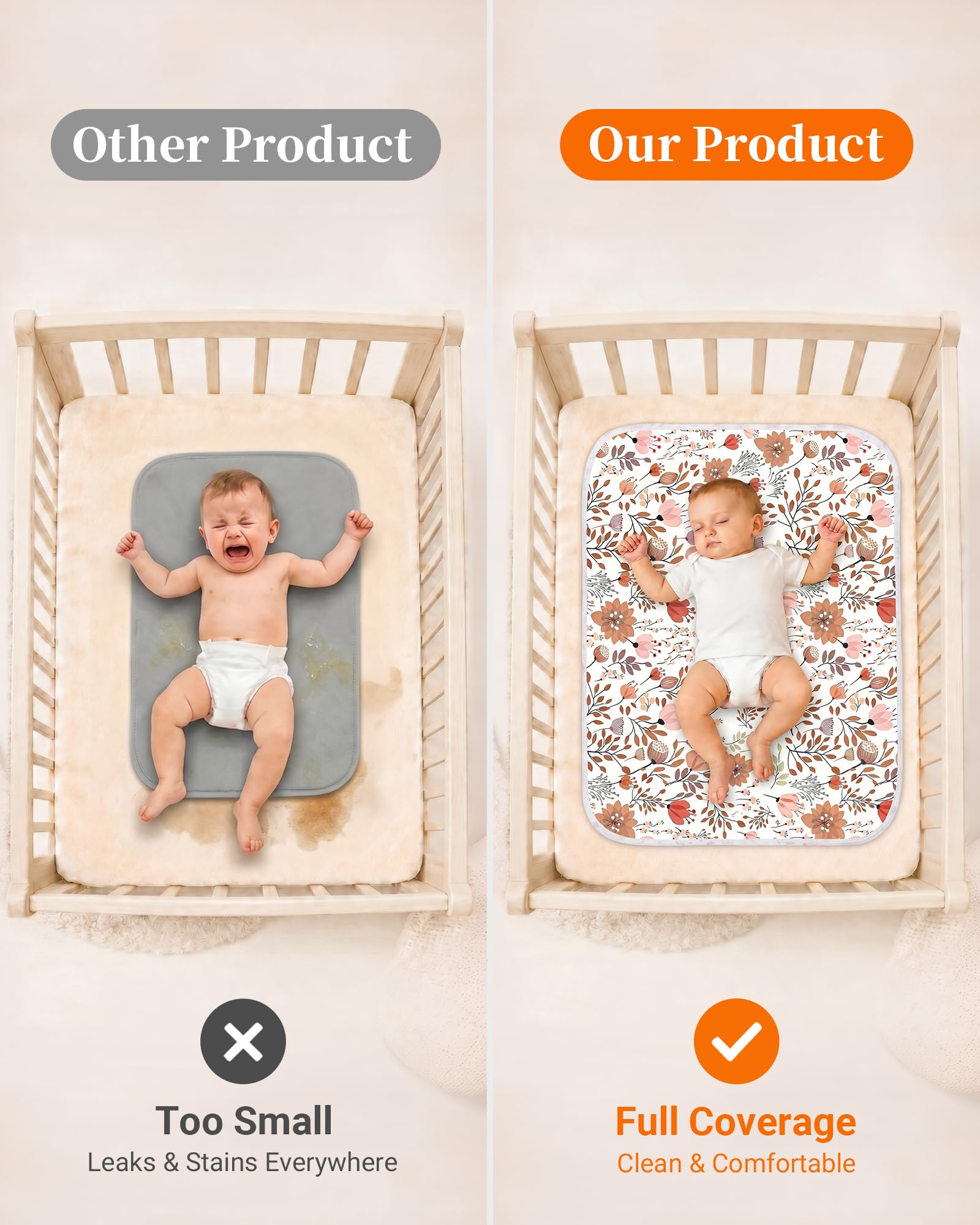 Cambiador de pañales para bebé, tapete de cambio de flores, almohadilla de cambio impermeable de 3 capas, tapete plegable absorbente para mujeres, almohadillas reutilizables para incontinencia para