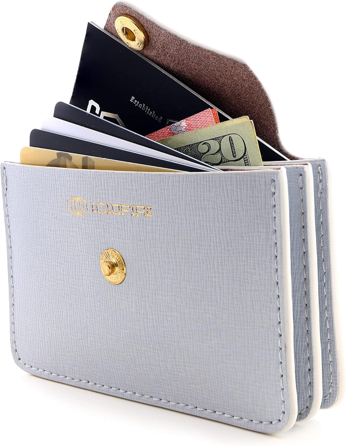 ColdFire Women's Small Card Case Wallet with Flap. Color Vibes Mini Credit Card Holder. Made of Genuine Pigeon Grey Leather Safiano in Europe.