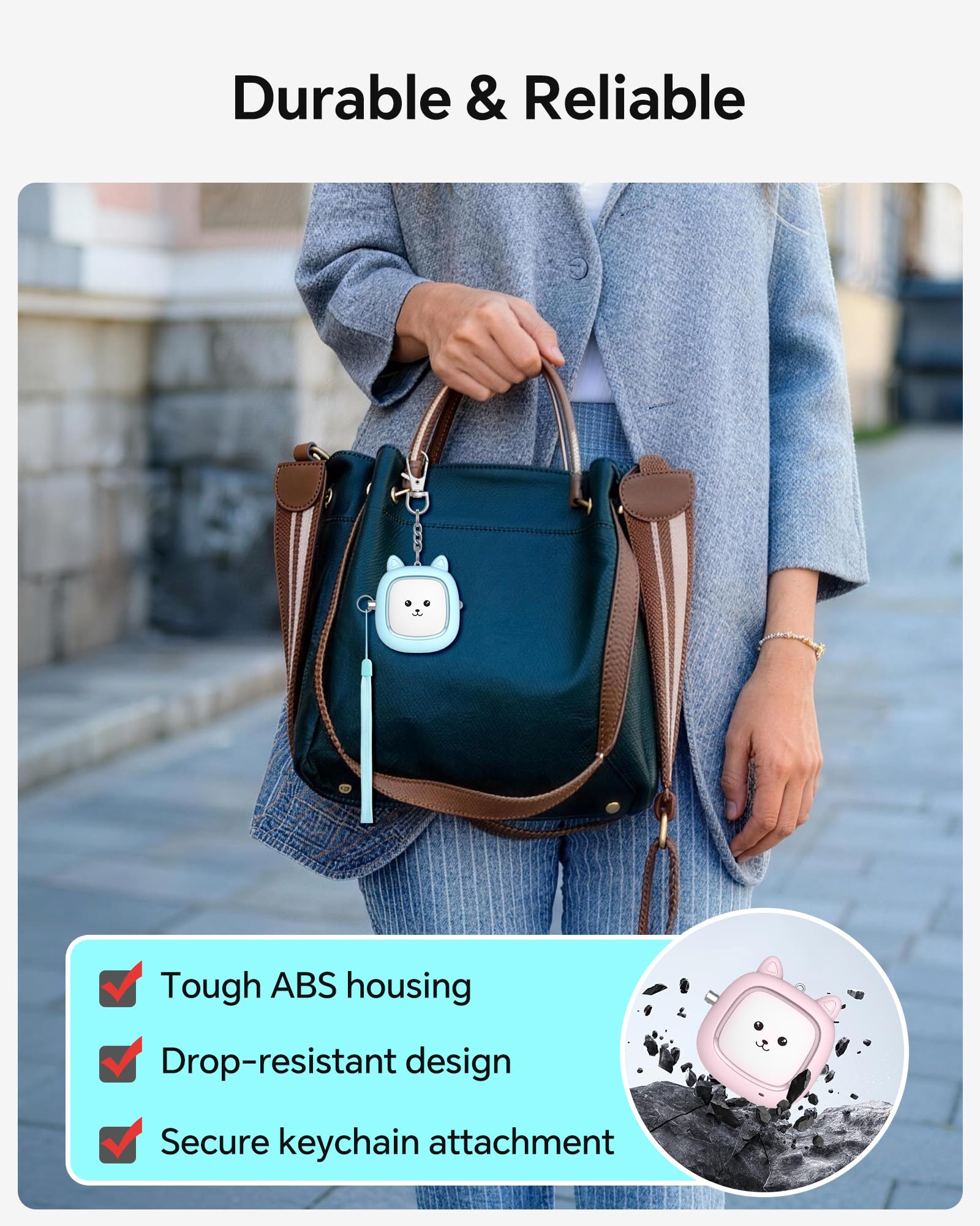 Safe Sound Persönlicher Alarm, 130 dB laute Sirene Song Notfall Selbstverteidigung Sicherheitsalarm Schlüsselanhänger mit LED-Licht, Sicherheit für Frauen, Männer, Kinder, ältere Menschen, blau/rose